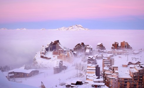 Avoriaz ski resort at sunset